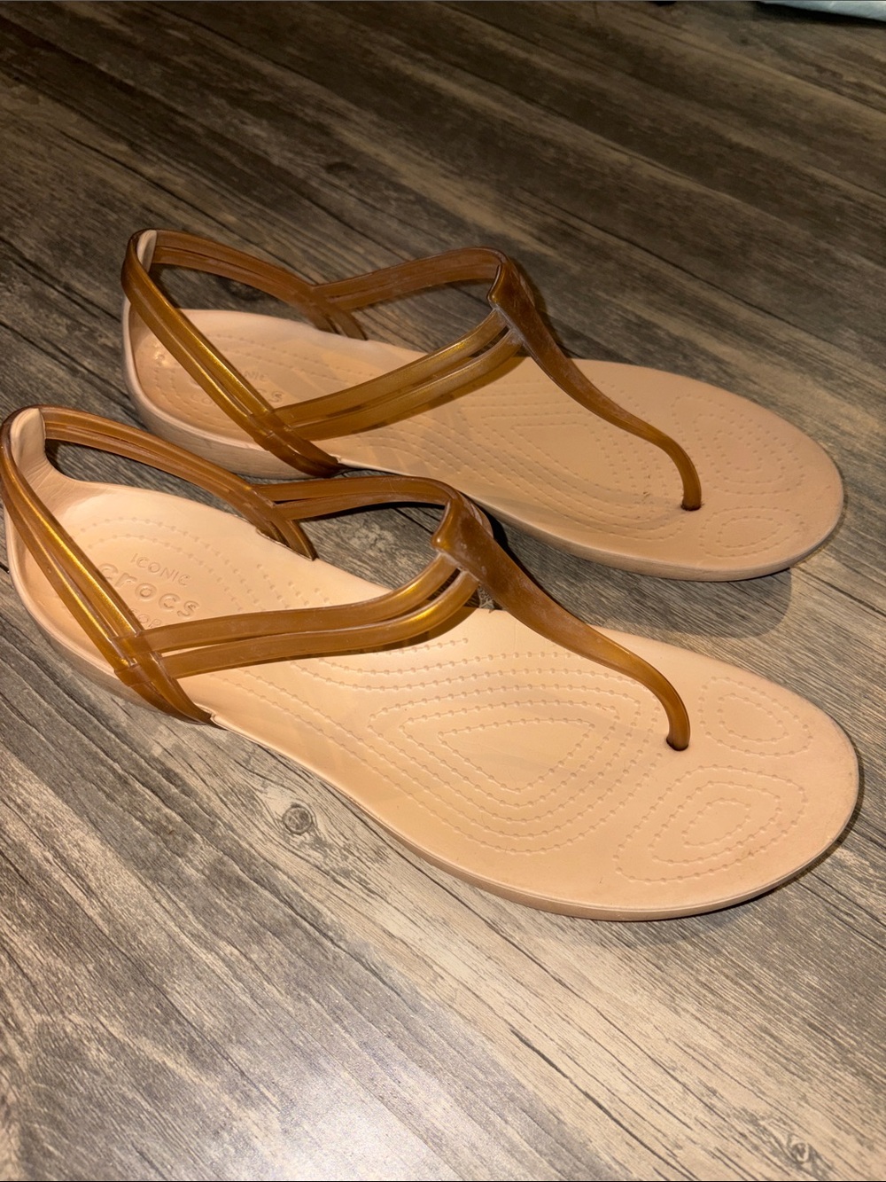 Crocs Isabella T-Strap Round Toe Jelly Sandal Bronze Women's Size 10